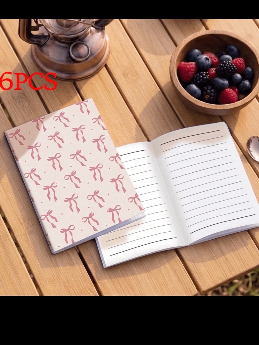 Pink Bow Pattern Lined Notebook – Set of 6